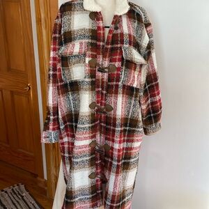 Plaid Toggle Longline Shacket